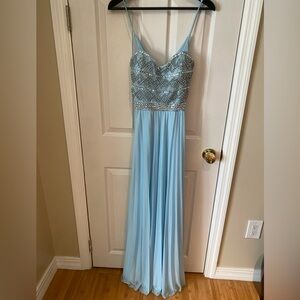 Light Blue Embellished Spaghetti Strap Prom Dress